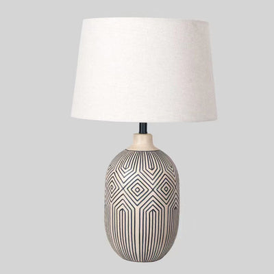 Traditional Japanese Striped Vase Base Ceramic Fabric 1-Light Table Lamp For Bedroom