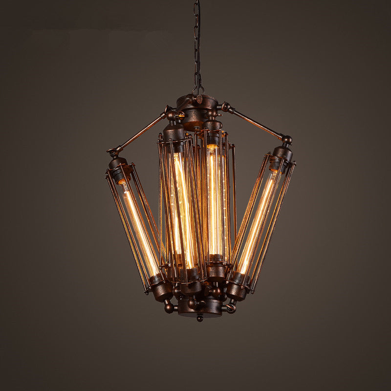 Contemporary Industrial Square Iron Flute 8-Light Chandelier For Living Room