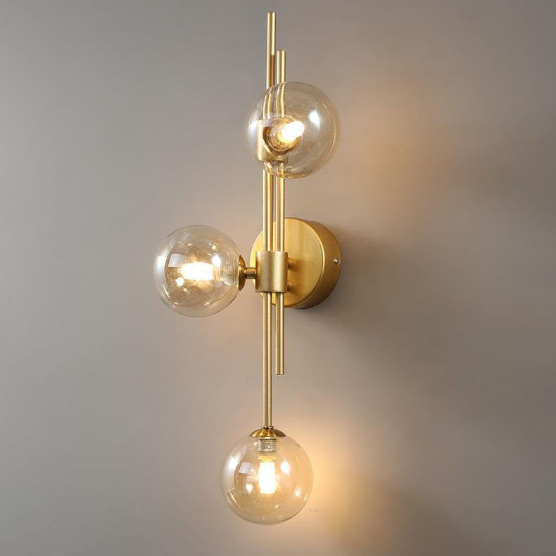 European Vintage Minimalist Orb Hardware Glass 3-Light Wall Sconce Lamp