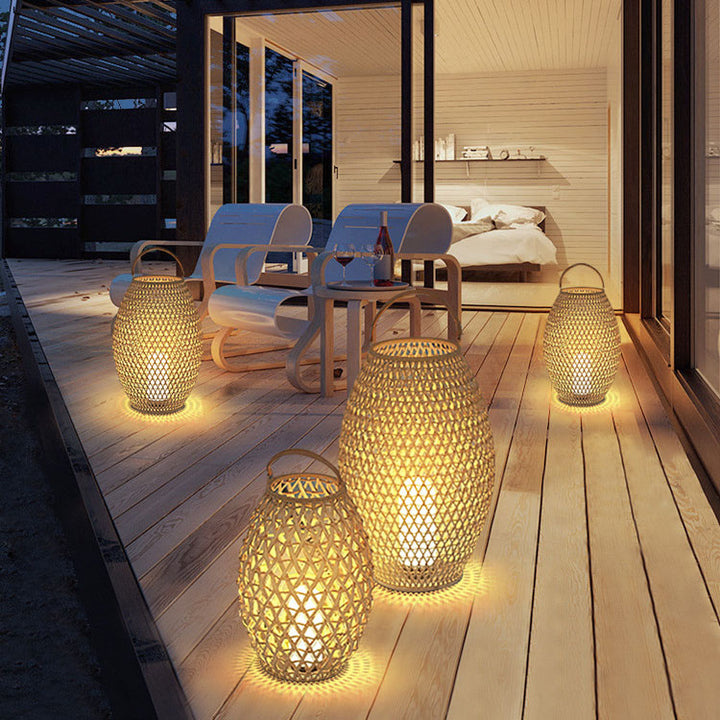 Outdoor Bamboo Weaving Portable Waterproof 1-Light Garden Landscape Light