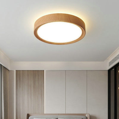 Modern Minimalist Round Wood Grain Iron Acrylic LED Flush Mount Light