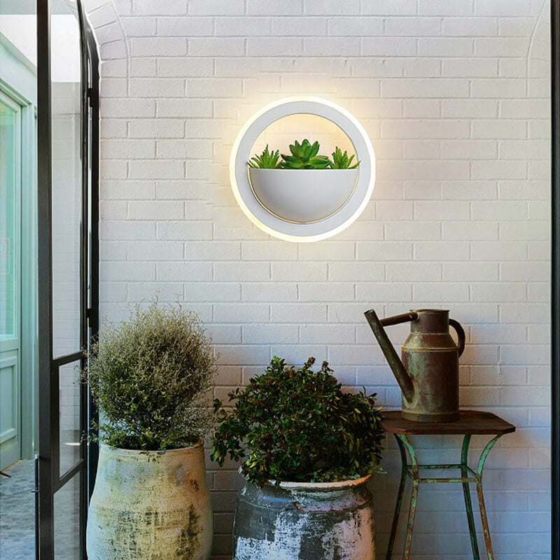 Nordic Iron Round Creative Green Plant LED Wall Sconce Lamp