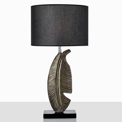 Nordic Creative Fabric Drum Leaf Resin Base 1-Light Table Lamp