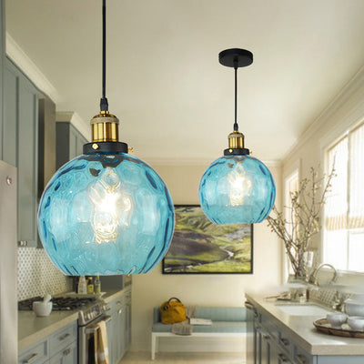 Contemporary Coastal Orb Aqua Glass 1-Light Pendant Light For Bedroom