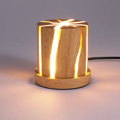 Nordic Minimalist Wooden Resin Column Mini LED Night Light Table Lamp