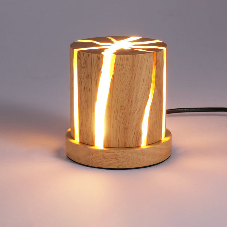 Nordic Minimalist Wooden Resin Column Mini LED Night Light Table Lamp