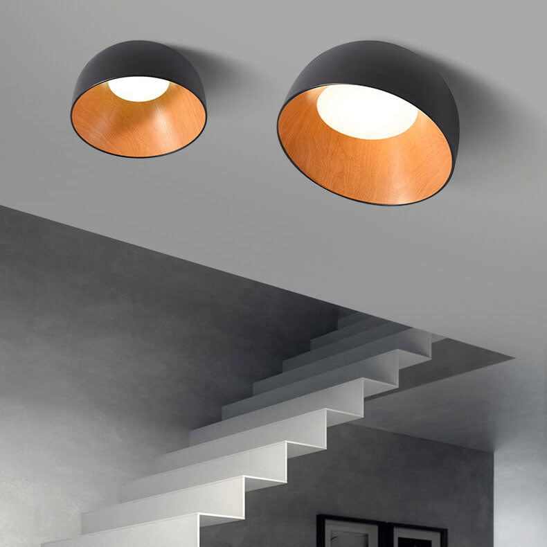 Minimalist Wooden Bowl Iron LED Flush Mount Ceiling Light