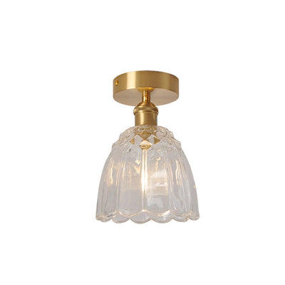 European Light Luxury Floral Glass Copper 1-Light Semi-Flush Mount Light