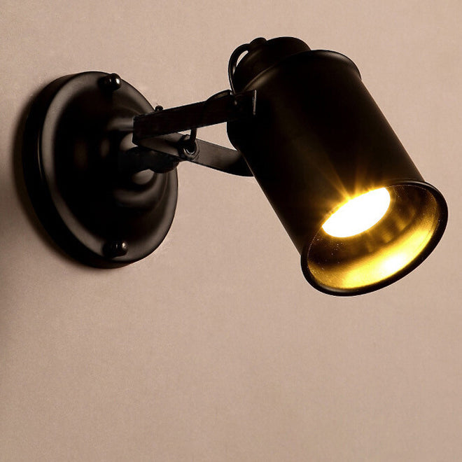 Lampe murale à un feu en fer cylindrique vintage traditionnel pour chambre 