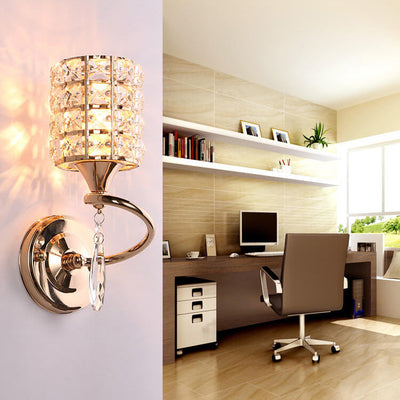 Modern Luxury Crystal Cylindrical Square 1-Light Wall Sconce Lamp