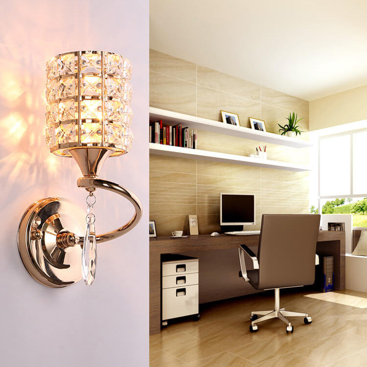 Modern Luxury Crystal Cylindrical Square 1-Light Wall Sconce Lamp