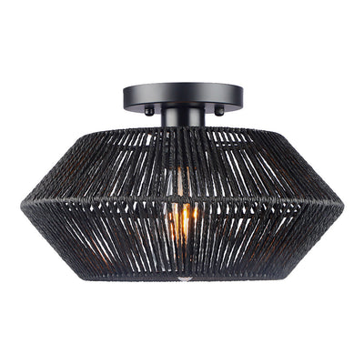 Traditionelle Bauernhaus Papier Reben Weben Käfig 1-Licht Halb Flush Mount Deckenleuchte 