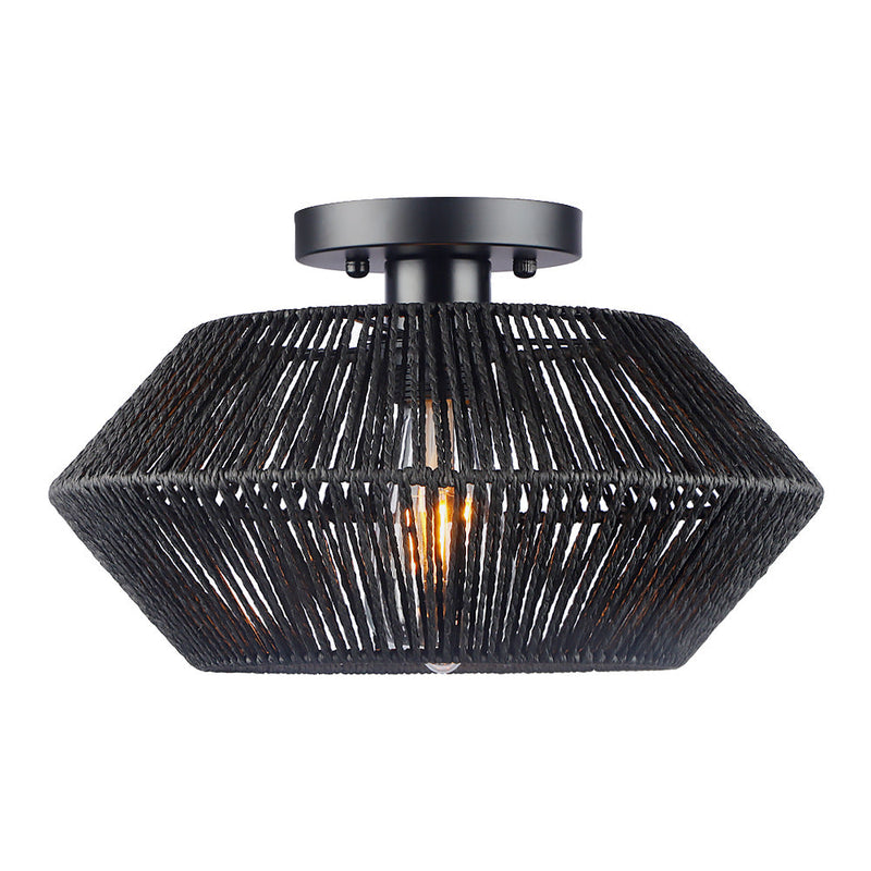 Traditionelle Bauernhaus Papier Reben Weben Käfig 1-Licht Halb Flush Mount Deckenleuchte 