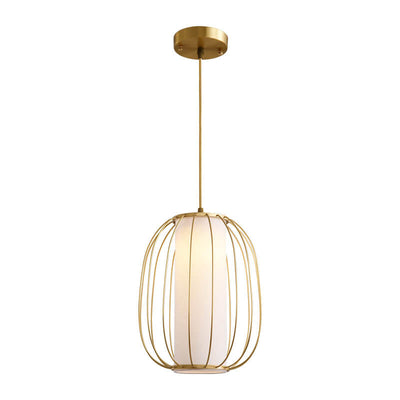 Neuer chinesischer Stil Vollkupfer-Laternen-Design Stofflampenschirm 1-Licht Pendelleuchte 