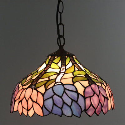 Vintage Tiffany Blossom Flower Stained Glass Dome 1-Light Pendant Light