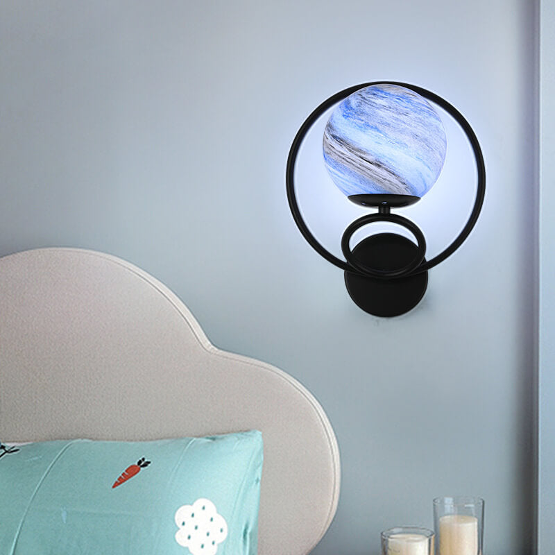 Nordic Creative Circle Planet Glass Iron Applique Murale 1 Lumière 