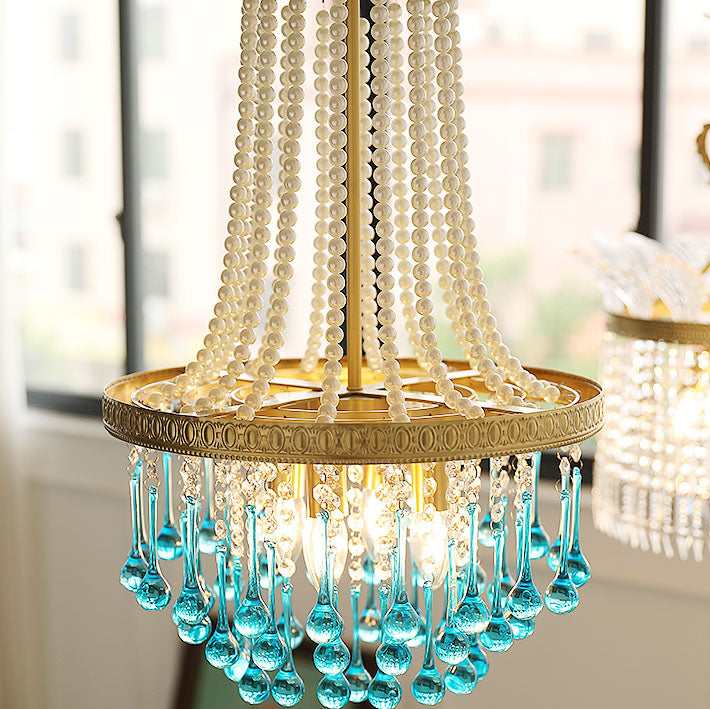 Lámpara de araña ovalada multicapa de cristal y hierro de lujo contemporáneo de 4 luces para sala de estar y dormitorio 