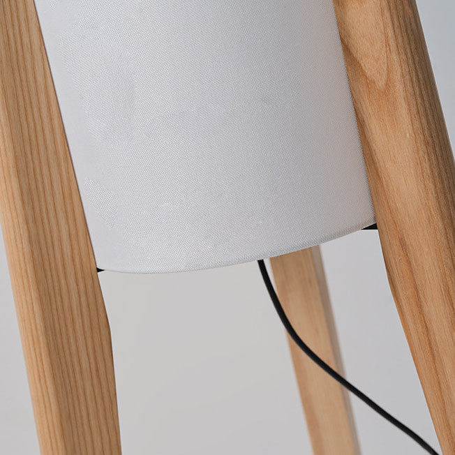Pantalla cilíndrica de tela china tradicional con trípode de madera y lámpara de pie de 1 luz para estudio 