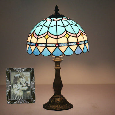 Europäische Vintage Tiffany 1-Licht-Tischlampe aus Legierung 