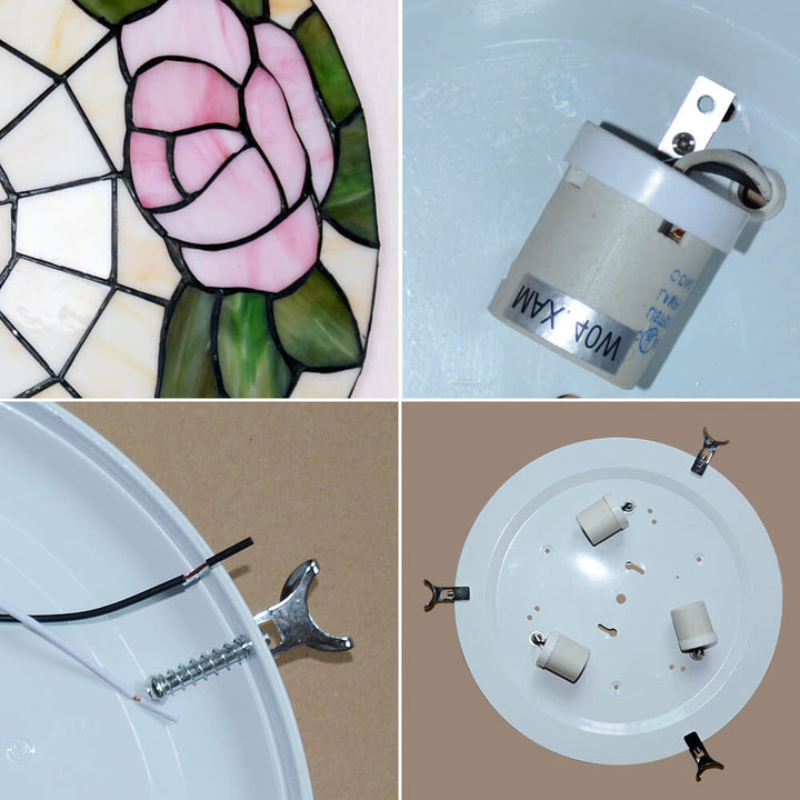 Tiffany Orchidee Rose Buntglas Runde 2/3/4 Licht Deckenleuchte 