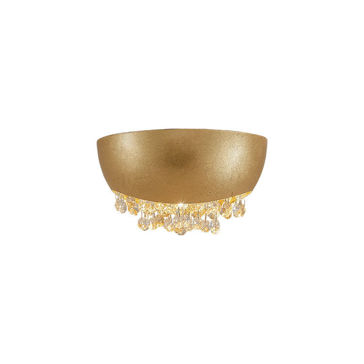 Moderne Luxus-Wandleuchte mit rundem Topf, Eisen, Kristall, Gold, 2 Leuchten 