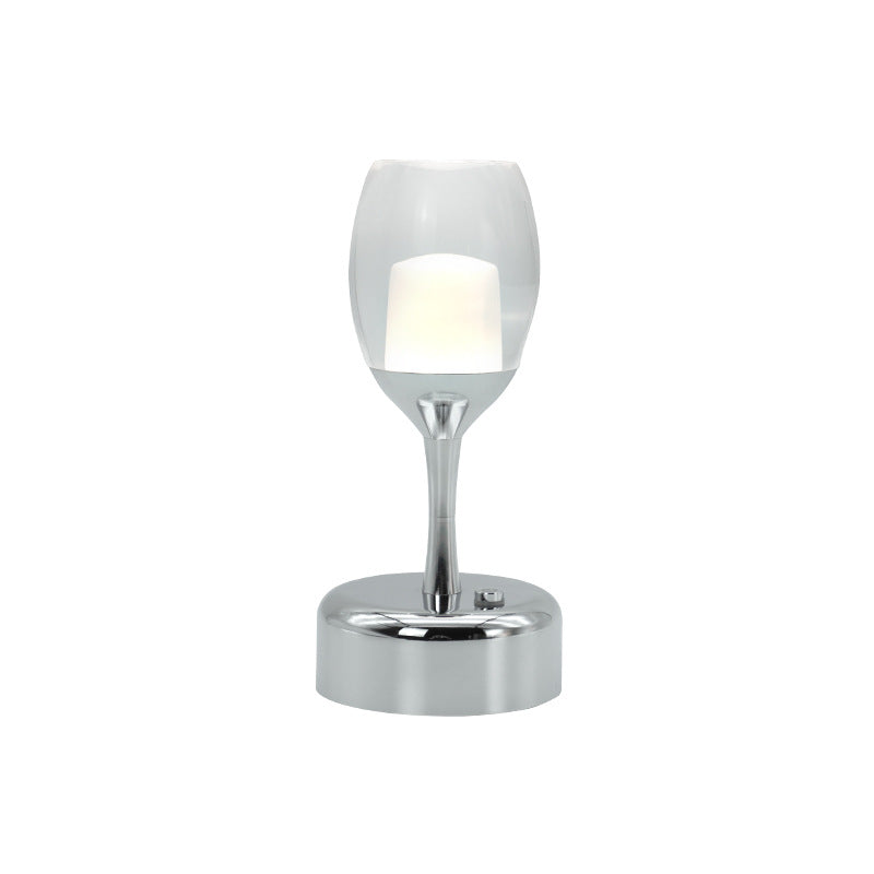 Vintage Wine Glass Chrome USB LED Night Light Table Lamp