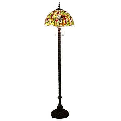 European Tiffany Fruit Bird Stained Glass Dome 2-Light Standing Floor Lamp