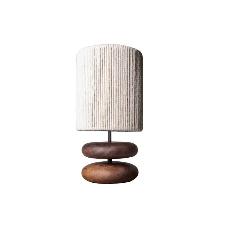 Japanischer minimalistischer Walnussstoff-Lampenschirm Zylinder 1-Licht Tischlampe 