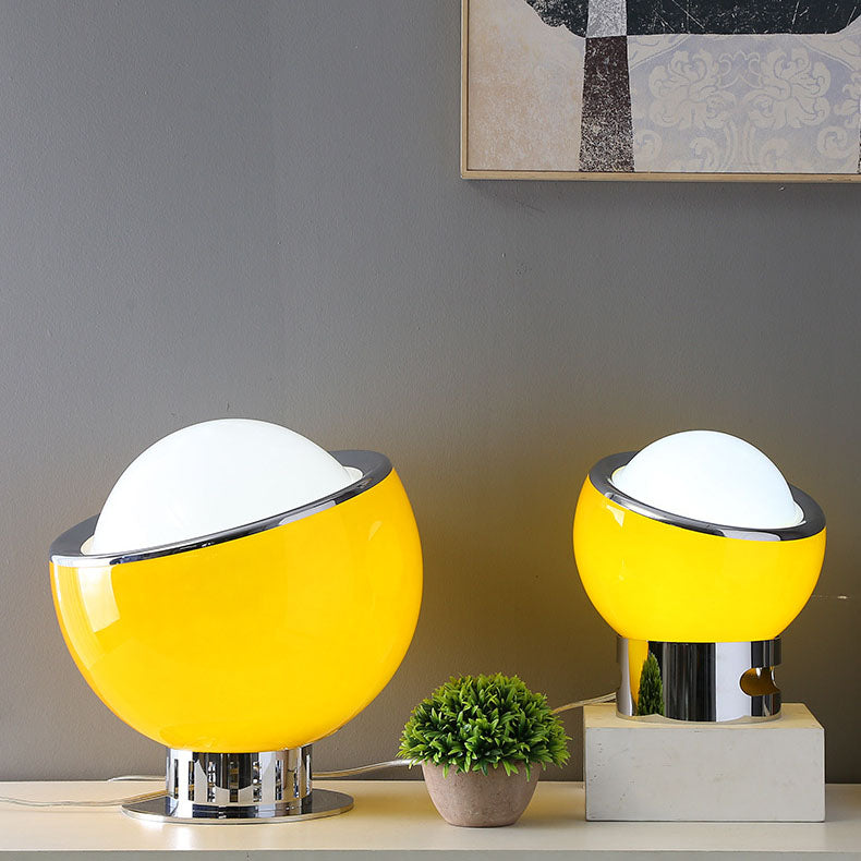 Lampe de table à 1 lumière en verre et fer à tête ronde moderne et colorée 