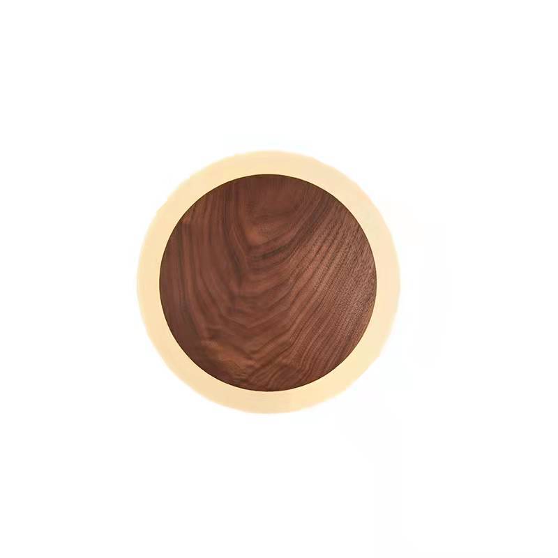 Aplique de pared LED con pantalla redonda de nogal negro japonés tradicional para sala de estar 