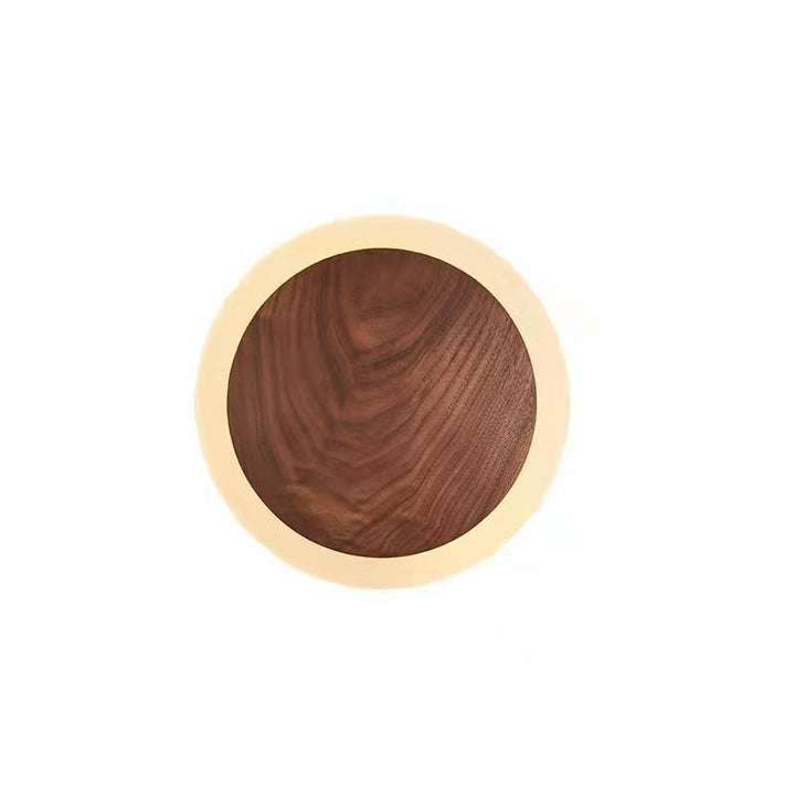 Aplique de pared LED con pantalla redonda de nogal negro japonés tradicional para sala de estar 