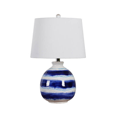 Europäische Vintage White Cone Fabric Blue Ceramic 1-Light Tischlampe