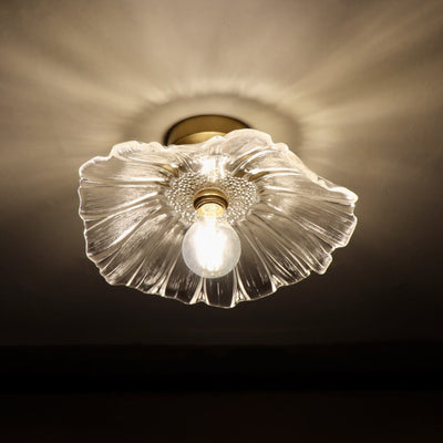 Modern Art Deco Lotus Leaf Glass Shade 1-Light Semi-Flush Mount Ceiling Light For Hallway