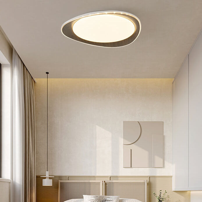 Modern Minimalist Wood Grain Pebble LED Flush Mount Ceiling Light