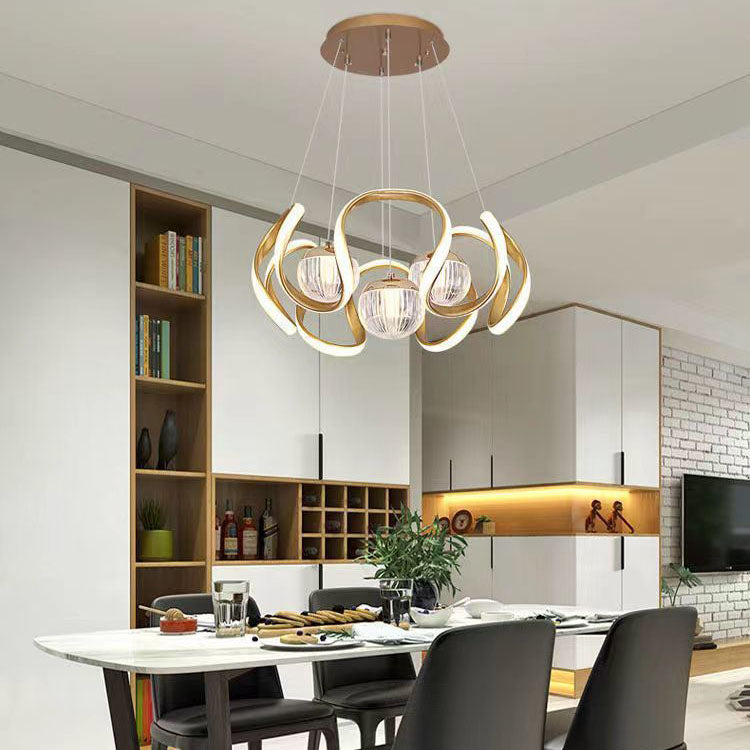 Nordic Creative Orb Twisted Lines Island Light  LED Chandelier
