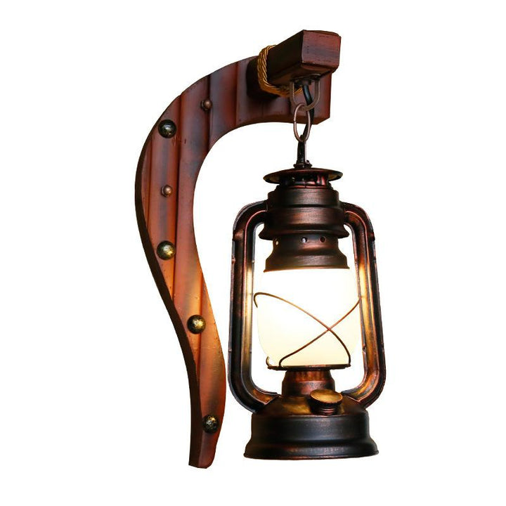 Retro Bamboo Weaving Handle 1-Light Antique Glass Kerosene Wall Lamp