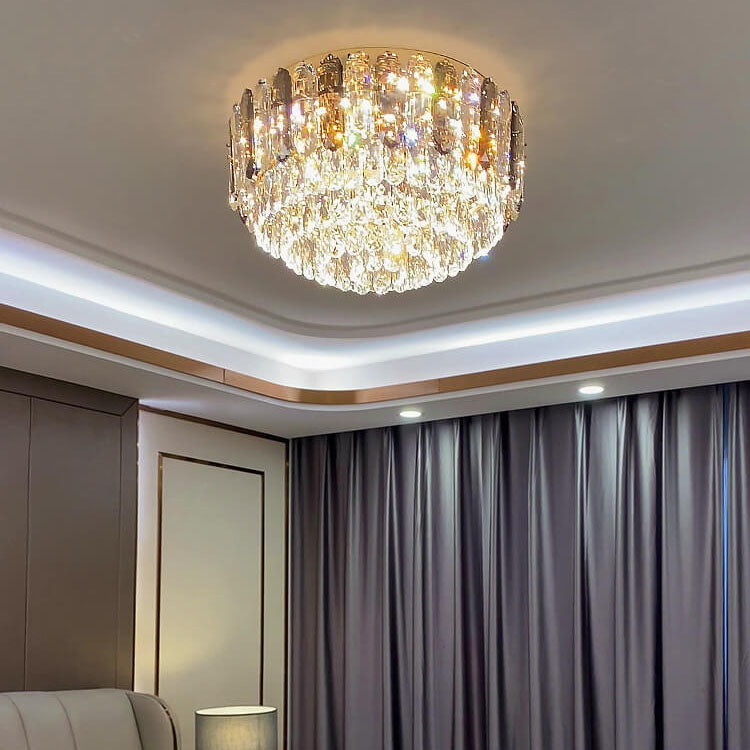 Modern Luxury Crystal Column Dome LED Flush Mount Ceiling Light