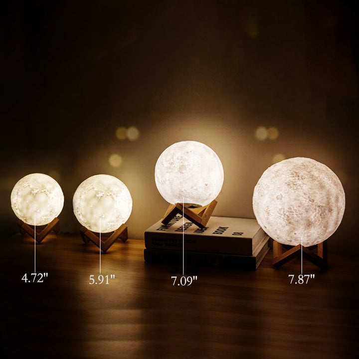 Lampe de table créative à 1 lumière LED rechargeable en forme de lune imprimée en 3D 
