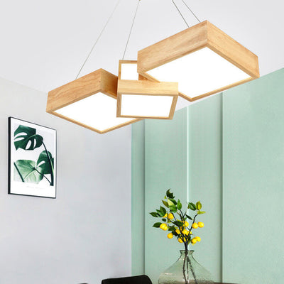 Modern Creative Solid Wood Several Squares LED Chandelier