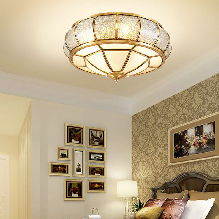 European Style Luxury Brass Glass Drum Cage 3/4/6 Light Flush Mount Ceiling Light