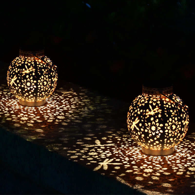 Solar Hollow Design Iron Cage LED Outdoor Waterproof Portable Decorative Light