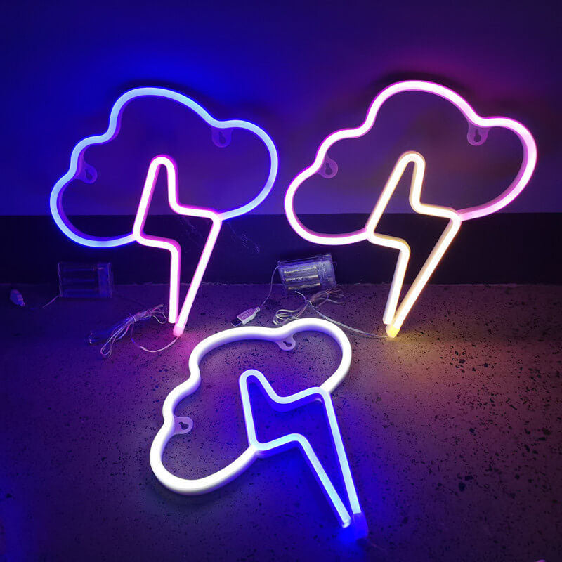 ضوء LED على شكل سحابة نيون إبداعية مع إضاءة رعدية يعمل بالبطارية/USB للزينة 