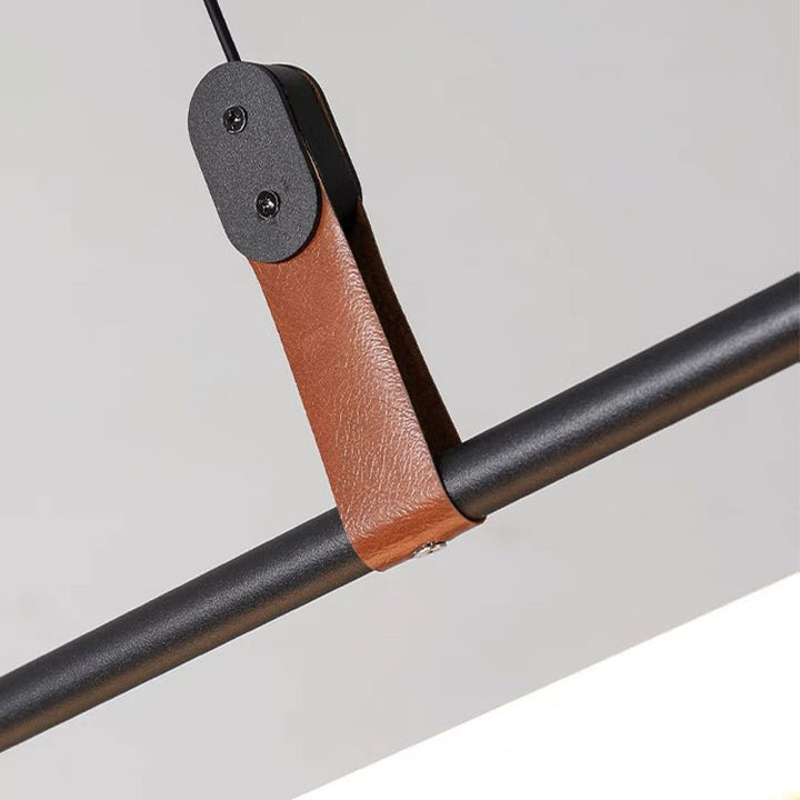 Moderner minimalistischer langer Streifen aus Eisen, Acryl und Kunstleder, LED-Insel-Leuchter für Wohnzimmer und Esszimmer 