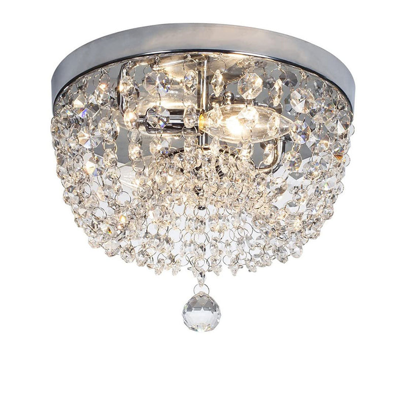 Modern Luxury Crystal Beaded Curtain Round 2-Light Flush Mount Ceiling Light