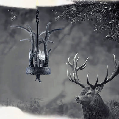 Vintage Industrial Resin Deer Head  3-Light Chandelier