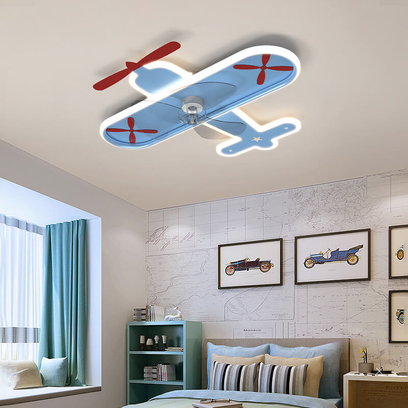 Moderne Cartoon-Flugzeuge dimmbare LED-Kinder-Unterputz-Deckenventilator-Licht 