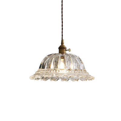 Nordic Vintage Floral Glass Brass 1-Light Pendant Light