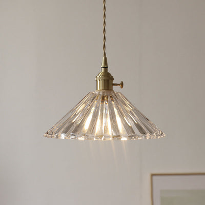 Nordic Minimalist Vintage Clear Brass Glass 1-Light Pendant Light