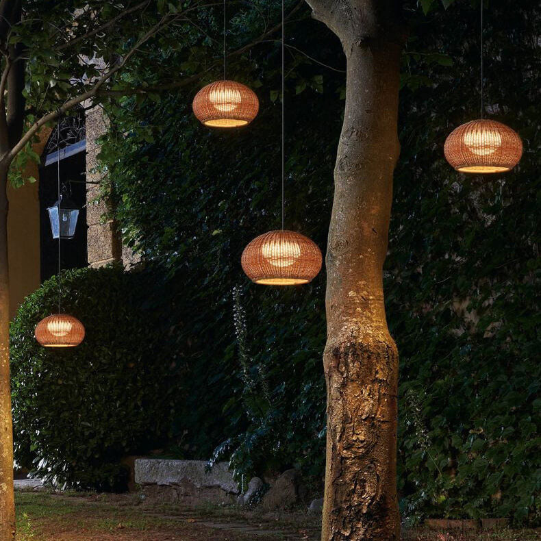 Japanische minimalistische 1-Licht-Pendelleuchte aus Rattan 