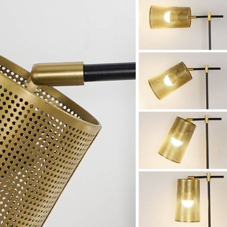 Moderne, einfache, verstellbare 1-flammige Tischlampe aus Gold mit Säulenschirm aus Eisen